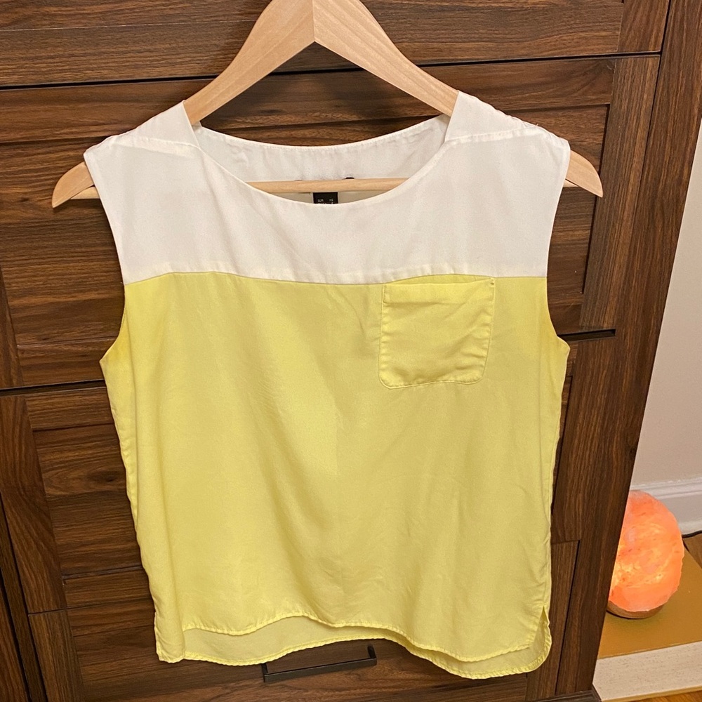 Mango Collection Lemon and White Sleeveless Top